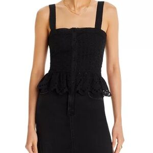 AQUA Bloomingdale’s Exclusive Black Bustier Peplum Tank Top
